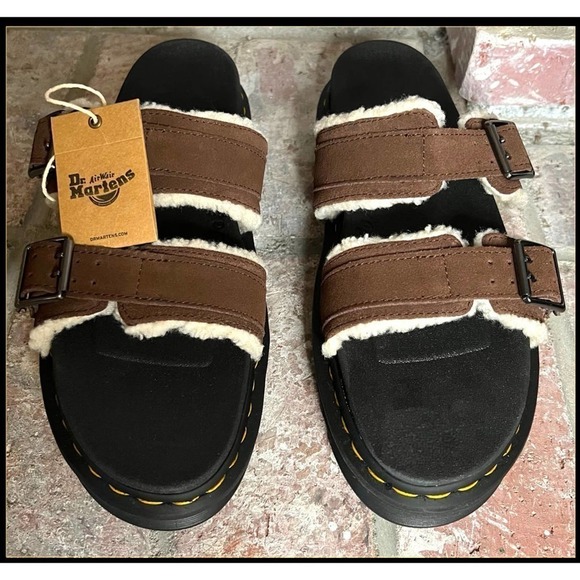 Dr. Martens Women Myles Faux Fur Platform Sandal (Unisex) W12 M11 BROWN - Picture 3 of 5